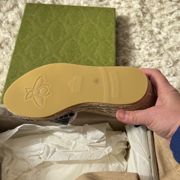 Gucci Blue Denim GG Logo Espadrille Wedges with Jute Heel - Picture 6 of 10